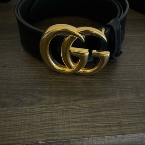 GG Marmont leather belt with shiny buckle